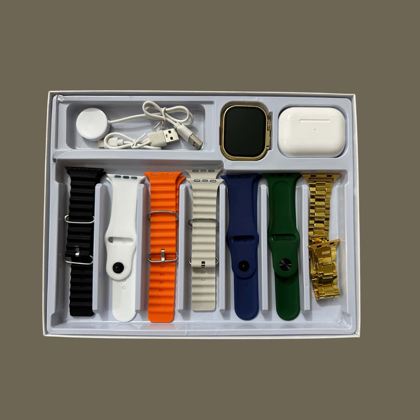 I20 Ultra Max Suit Smart Watch 10 in 1 box  7 Straps With Airpords2